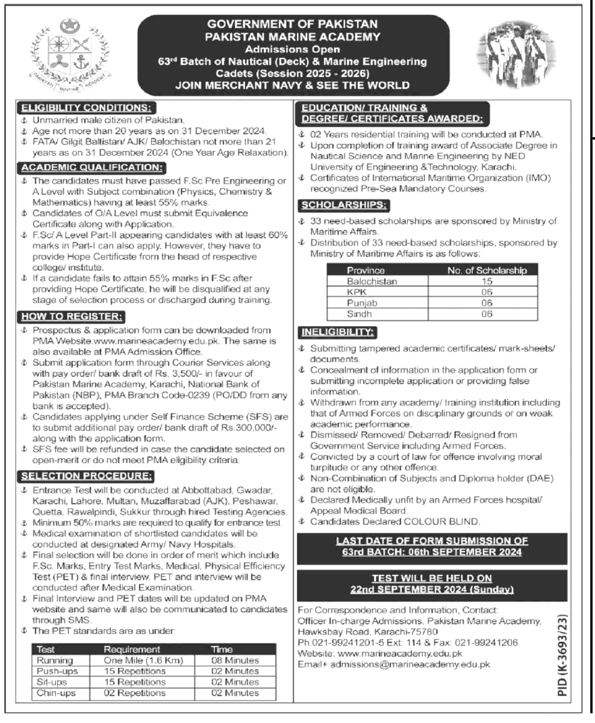 Latest Pakistan Marine Academy Jobs Karachi