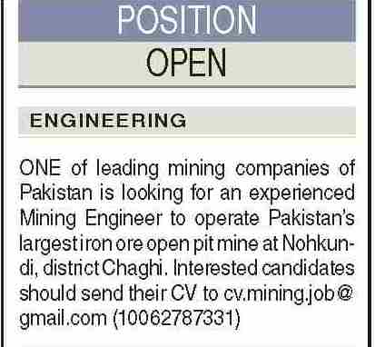Latest Mining Company Engineering Jobs Karachi
