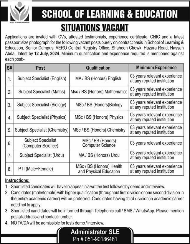 Latest School of Learning and Education Jobs Islamabad