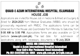 Latest Quaid-e-Azam International Hospital Jobs Islamabad