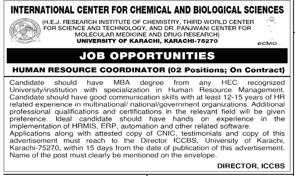 International Center For Chemical & Biological Sciences Jobs 