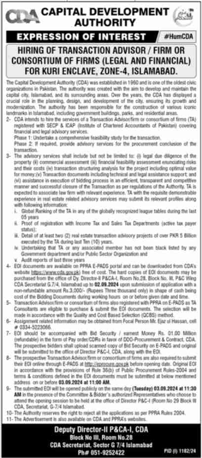 Latest Capital Development Authority Consultant Jobs