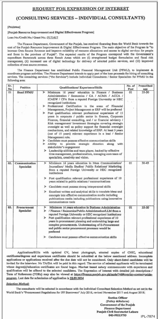 Latest Finance Department Consultant Jobs