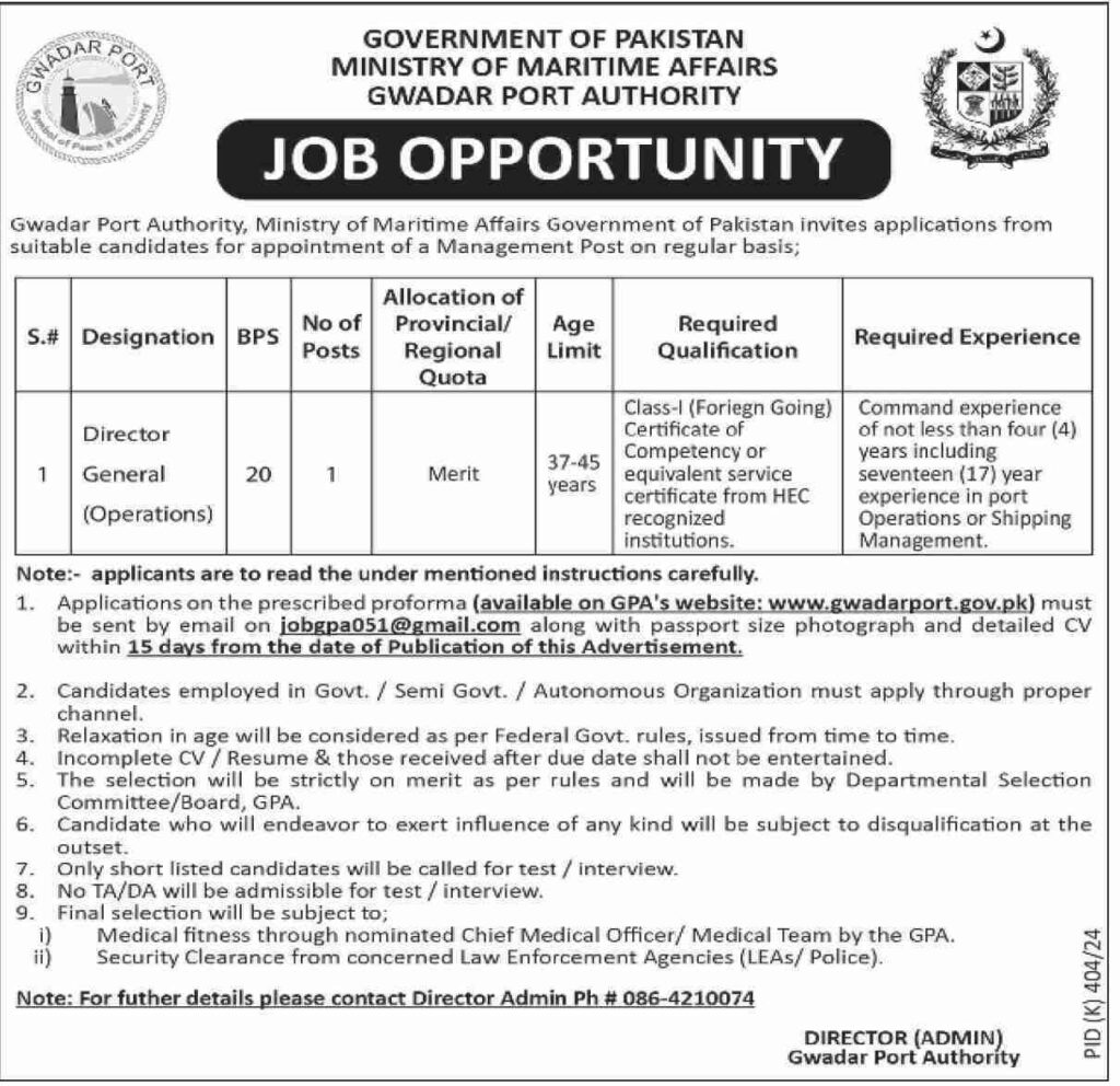 Latest Ministry of Maritime Affairs Management Jobs