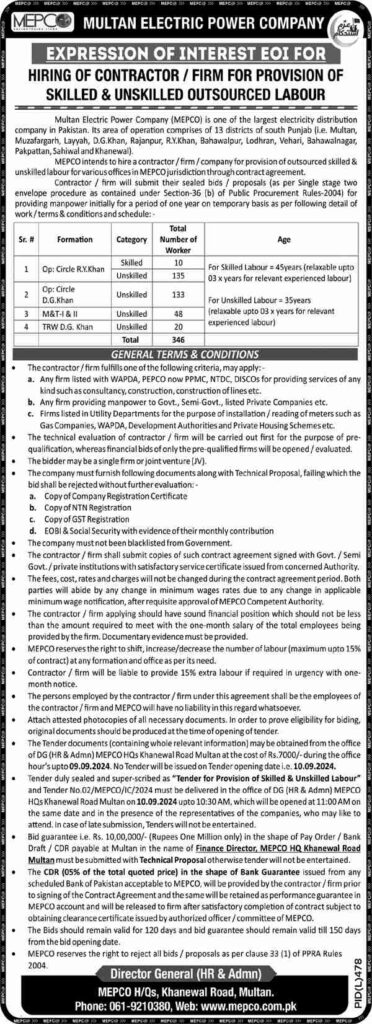 Latest Multan Electric Power Company Contract Jobs