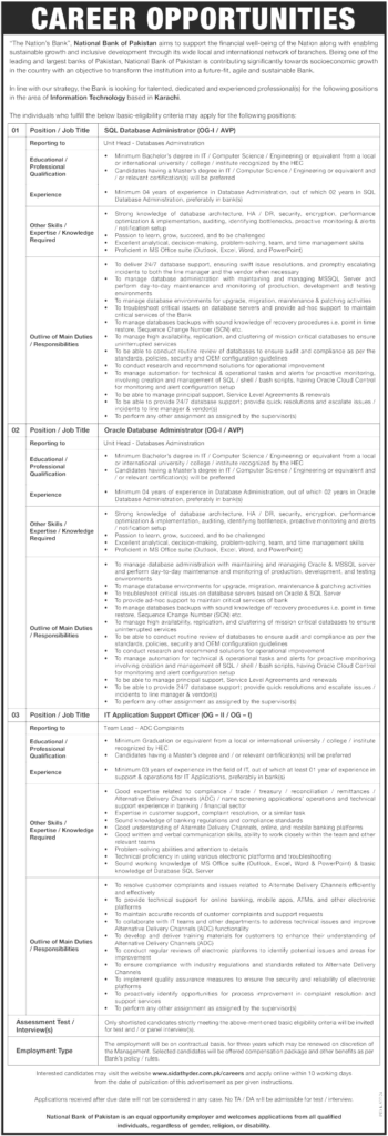 Latest National Bank of Pakistan Jobs Karachi