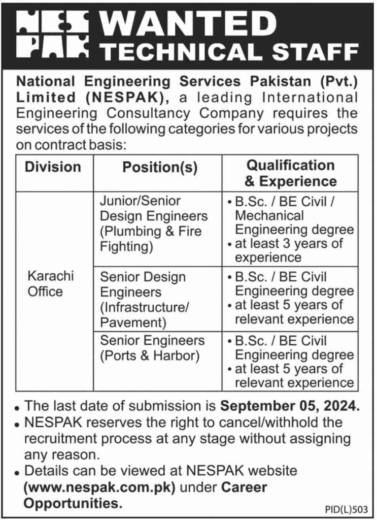 Latest National Engineering Services Pakistan Jobs