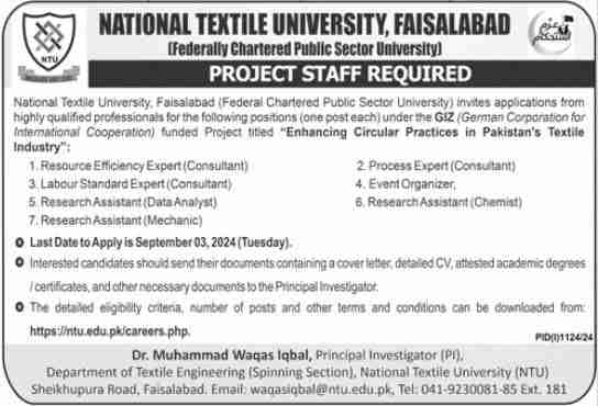 Latest National Textile University Jobs