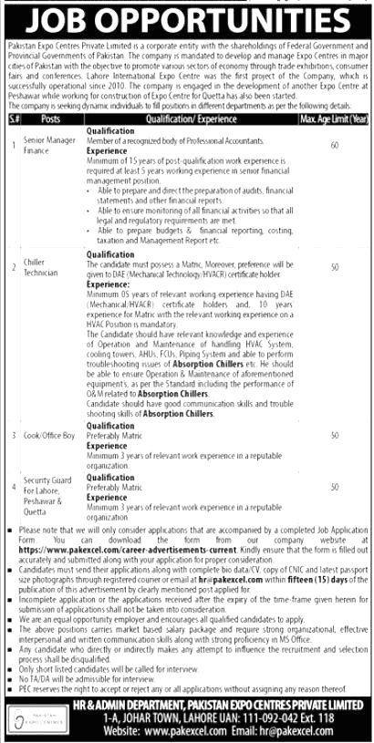 Latest Pakistan Expo Centers Pvt Ltd Jobs