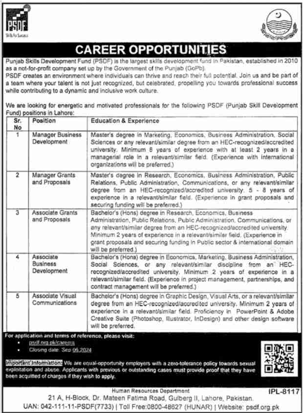 Latest Punjab Skills Development Fund Jobs