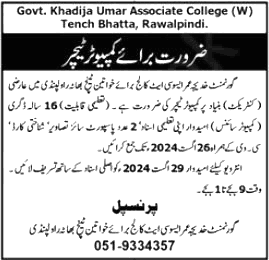 New Govt Khadija Umar Associate College for Women Jobs