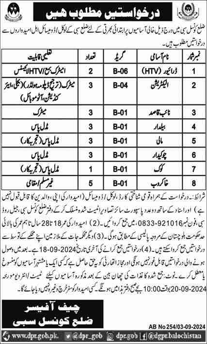 Latest District Council Labor Jobs Sibi