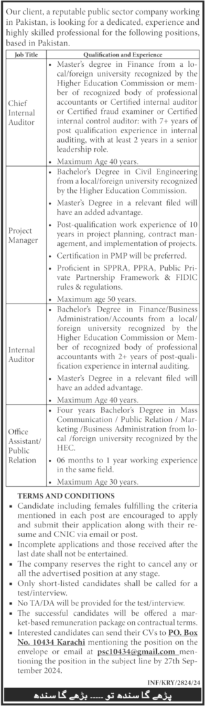 Public Sector Company Jobs Karachi