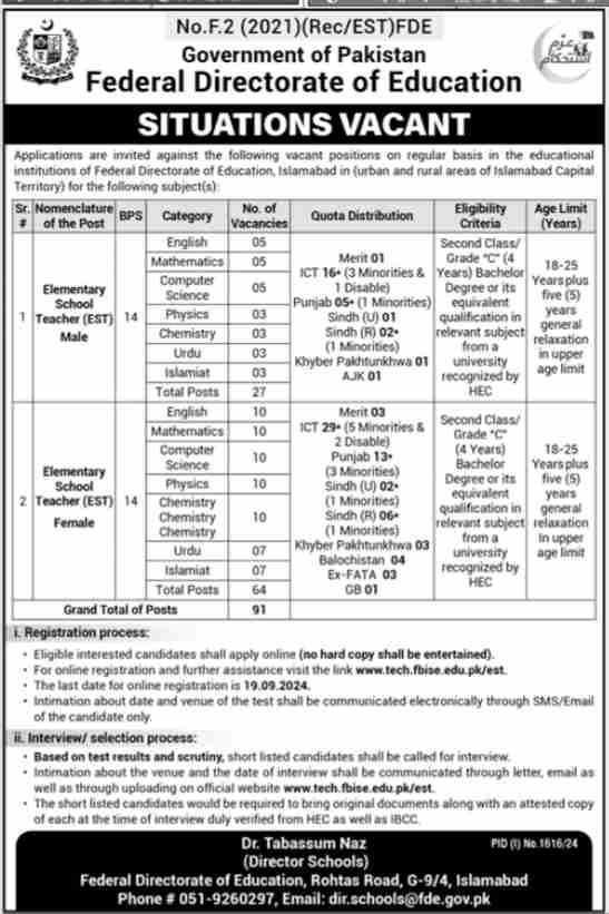 Teaching Jobs in Federal Directorate of Education