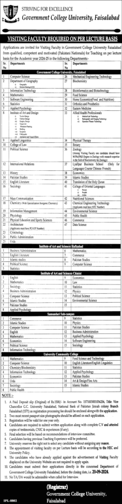 Visiting Faculty Jobs in University of Faisalabad