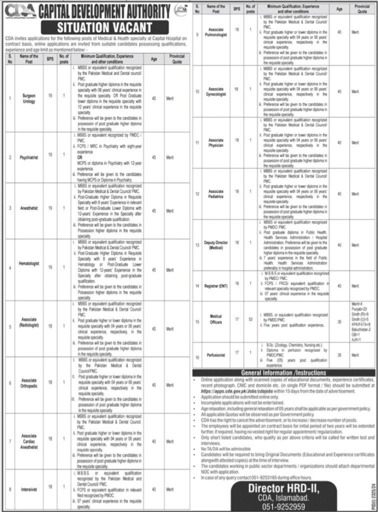 Latest Capital Development Authority Jobs Islamabad