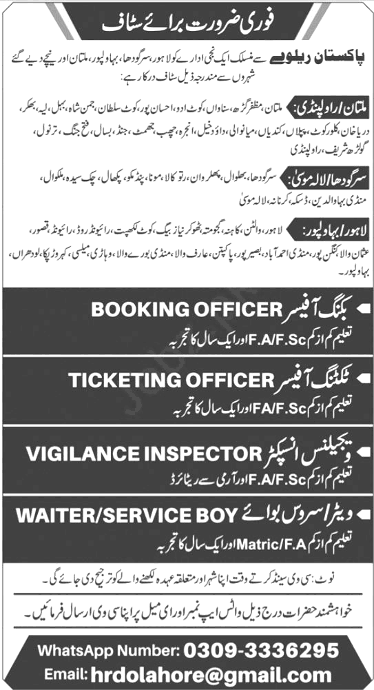 Latest Pakistan Railways Jobs Lahore