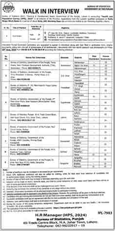 Latest Bureau of Statistics Jobs Lahore