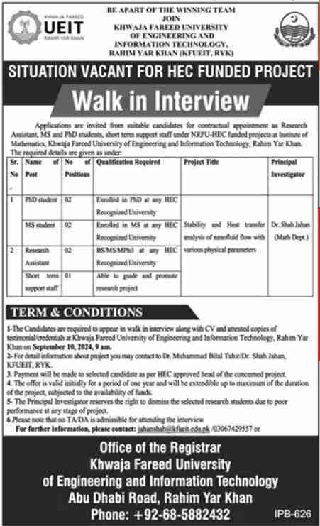 Latest Khwaja Fareed University Of Engineering Jobs