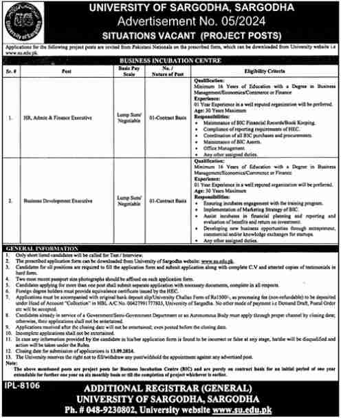 Latest University of Sargodha Management Jobs