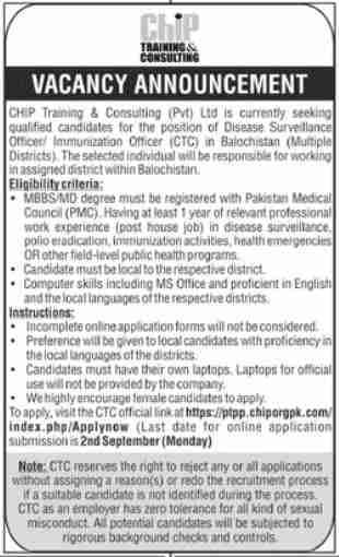 New CHIP Training & Consulting Pvt Ltd Jobs