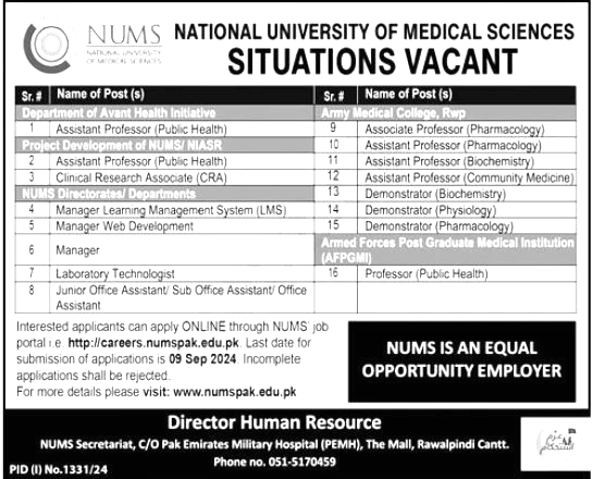 New National University of Medical Sciences Jobs