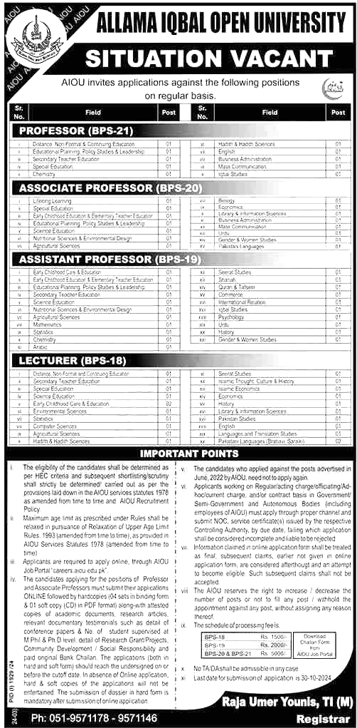 Assistant Professor Jobs in AIOU