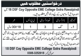 Cook Jobs At 18 DSF in Rawalpindi in Pak Army