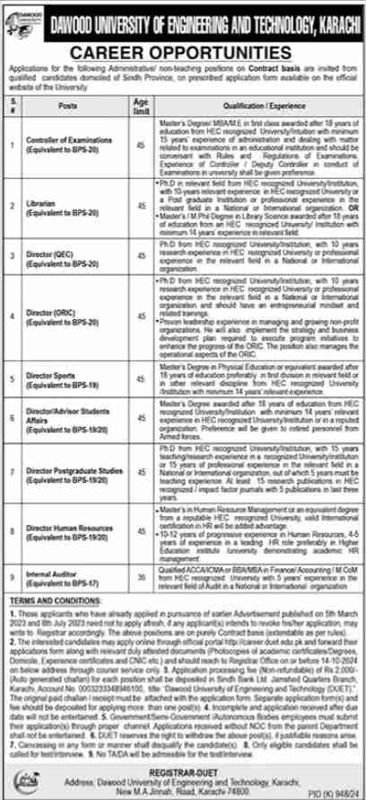 Dawood University of Engineering Jobs Karachi