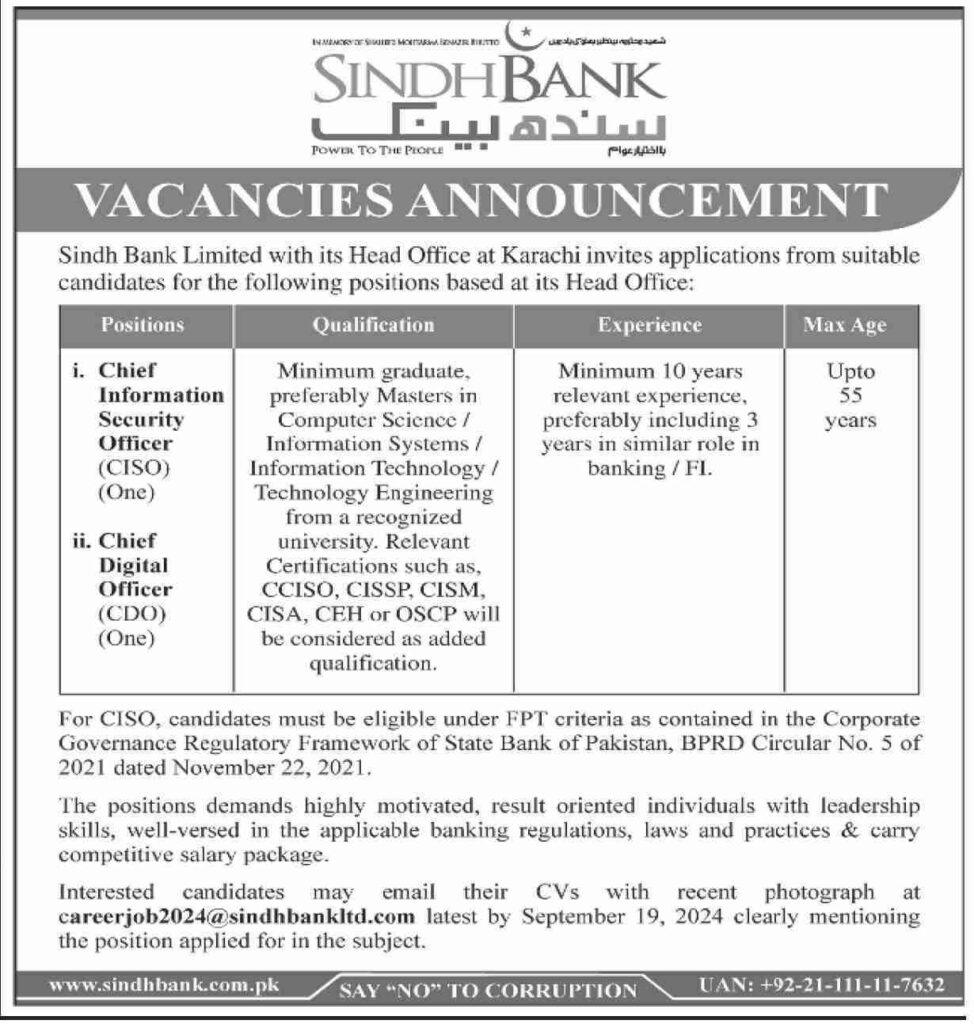 Digital Officer Jobs in Sindh Bank Limited