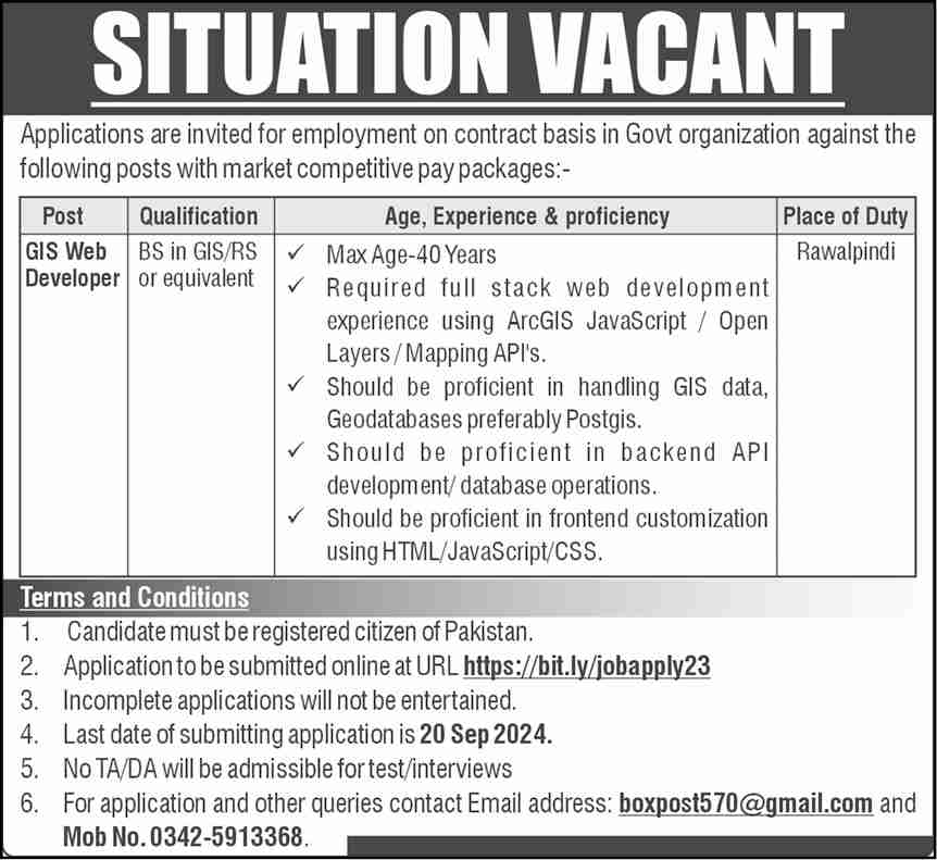 Gis Web Developer Jobs in Rawalpindi