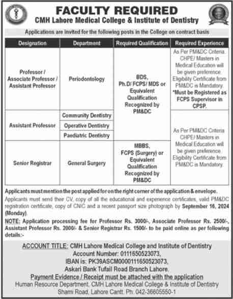 Jobs in CMH Lahore Medical College