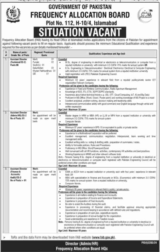 Latest Frequency Allocation Board Jobs Islamabad