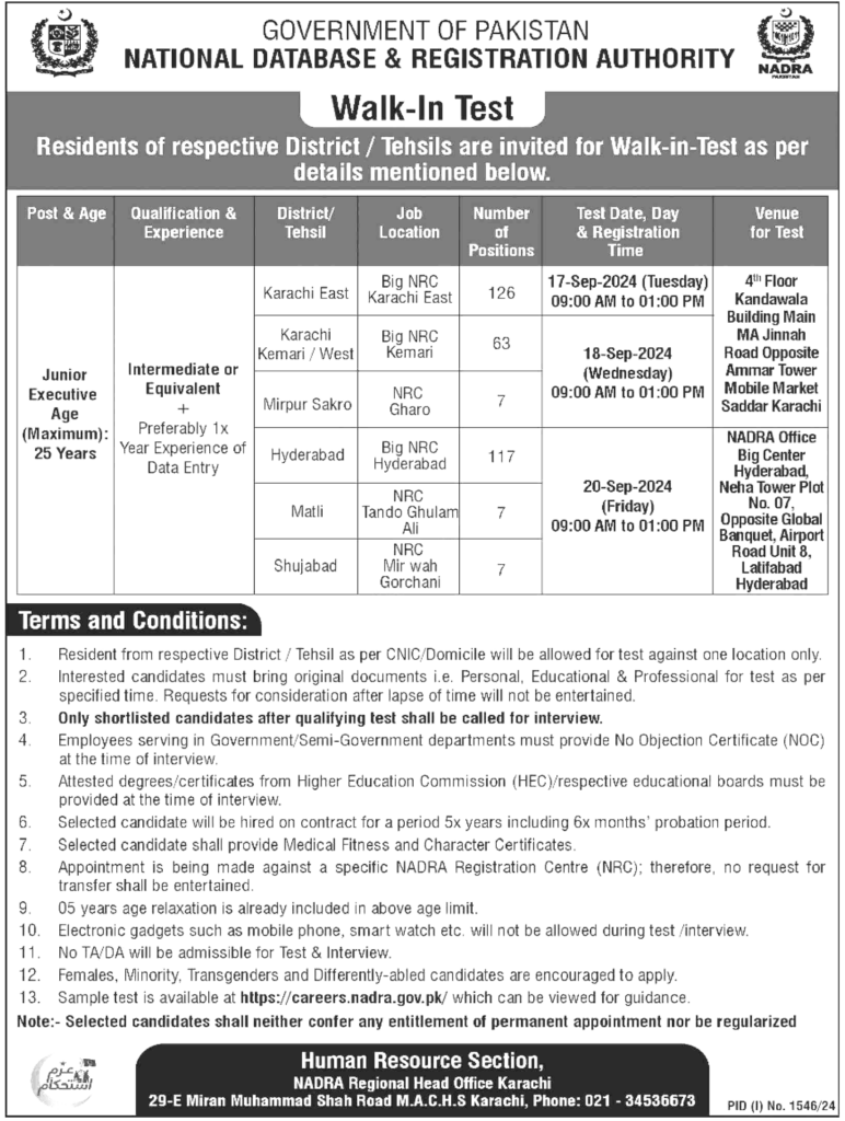 Latest Junior Executive Officer Jobs in NADRA