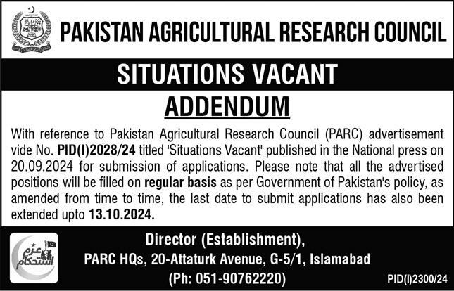 Latest Pakistan Agricultural Research Council Jobs