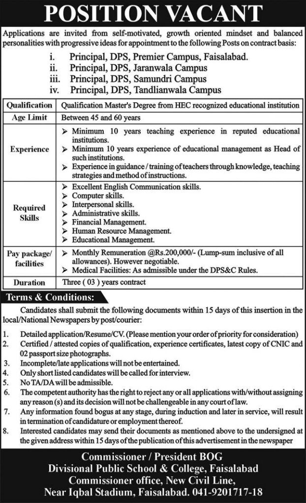 Principal Jobs In Faisalabad