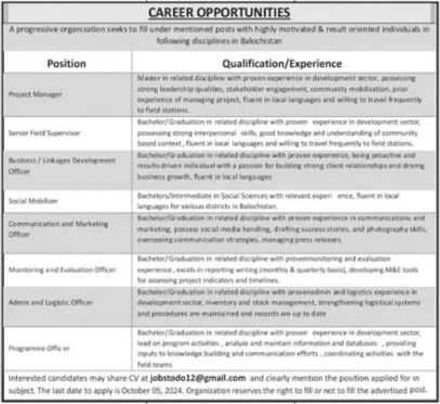 Progressive Public Sector Organization Jobs Quetta