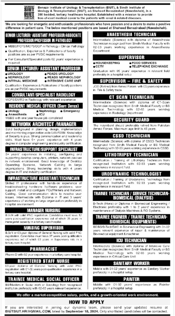 Sindh Institute Of Urology & Transplantation Jobs