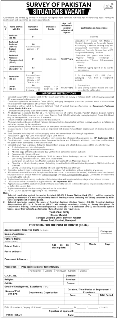 Survey Of Pakistan Jobs Rawalpindi