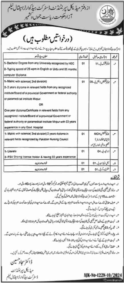 District Headquarter Hospital Jobs Neelum Valley