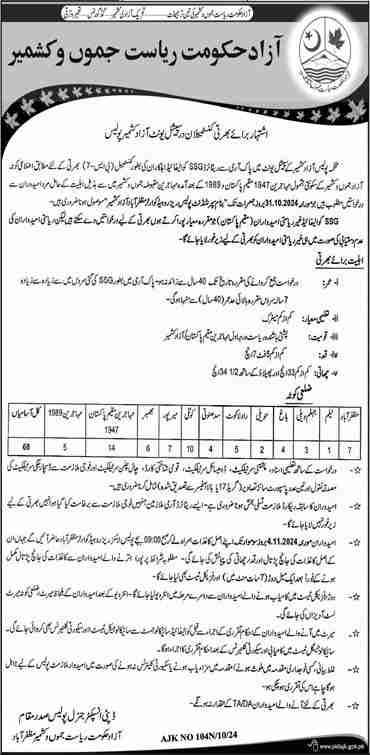 Latest Constable Jobs In AJK Police Muzaffarabad