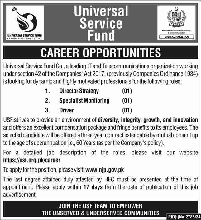 Latest Universal Service Fund Jobs In Islamabad