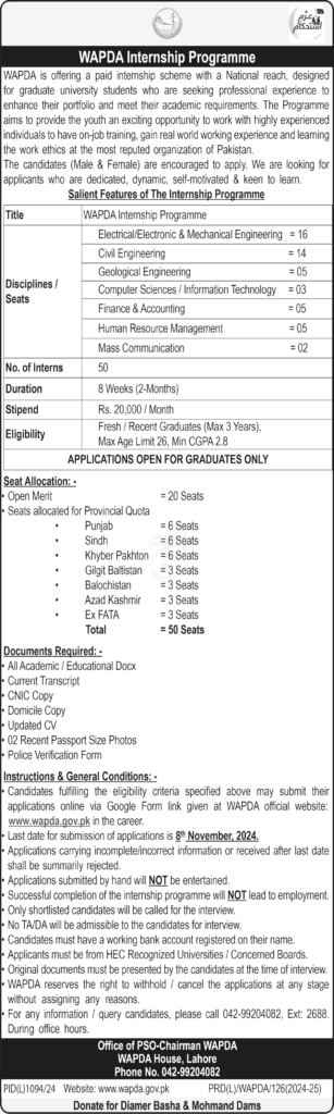 Latest WAPDA Internship Program